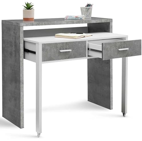 IDMarket - Bureau Extensible Max Effet béton et Blanc