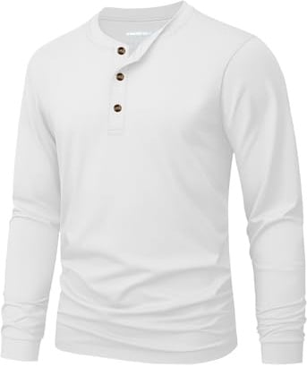 MAGNIVIT Men's Henley Shirts Long Sleeve Shirts Casual Shirts Cotton Shirt Fall Shirt Henley T-Shirts Collar Shirt White L