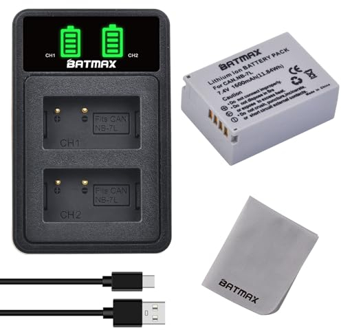 Batmax NB-7L Batterie et Chargeur pour Canon Powershot SX30 is, G12, SX30IS, G11, G10, CB-2LZ