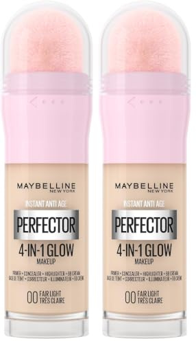 Maybelline New York Instant Anti Age Rewind Perfector, 4-In-1 Glow Primer, Concealer, Highlighter, Self-Adjusting Shades, Evens Skin Tone with a Glow Finish, Shade: 00 Fair Light (Pack of 2)
