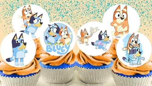 Anglesit Pre-Cut Blue Dog 2B Edible Stand up Wafer Paper Cupcake Toppers Cake Decorations Birthday Party (24)