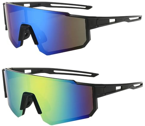 TGKYK 2 Stück Polarisiert Fahrradbrille, Fahrrad Sonnenbrille, UV400 Fahrradbrille Winddicht, Sport Sonnenbrille, Schutzbrillen für Outdooraktivitäten Wie Radfahren Laufen Klettern Autofahren Angeln