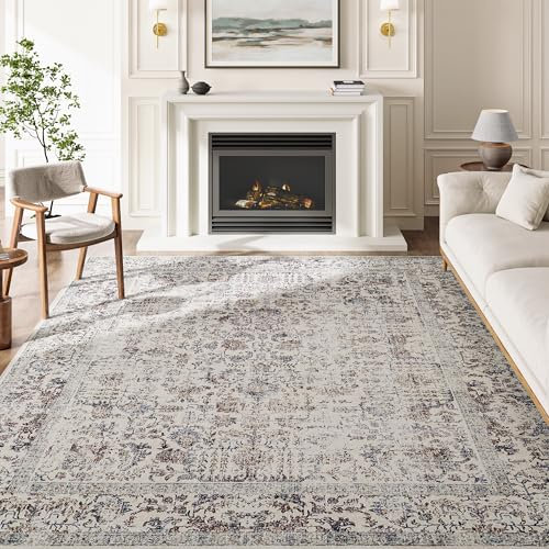 HUGEAR Taupe Bereich Teppich 240x300 cm Indoor Vintage Wohnzimmer Teppich Waschbar Distressed Teppich Floral Schlafzimmer Teppich Retro Akzent Wurf Teppich für Büro Esszimmer Kinderzimmer