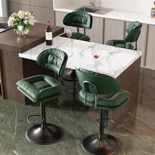 Hawthyhome Barhocker 4er Set, Ergonomische Gepolsterte Barhocker mit Rückenlehne, Verstellbare Doppellagige Barstuhl, für Esszimmer Heimbar Kücheninsel, 4 x Hocker (Military Green)