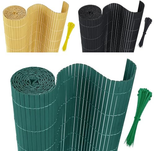 AufuN Sichtschutzmatte PVC Sichtschutzzaun 80x500cm - mit Kabelbindern Standard Sichtschutz Bambus Windschutz für Garten Balkon und Terrasse-Interne W-Struktur Verstärkte Lamellen (Grün)