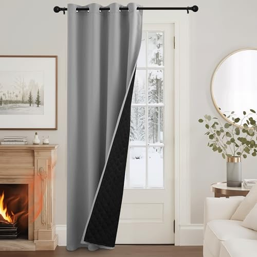 KGORGE Thermovorhang Tür Winter Wärmeschutzvorhang Türvorhang 100% Blickdicht Ösenvorhang Doppellagig Raumteiler Vorhang 1 Stück H 200 x B 132 cm Türgardine Winddicht (460g/m²), Hellgrau