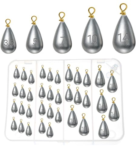 FREGITO Casting Sinker Weights Assortment 36pcs Teardrop Swivel Design