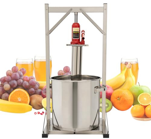 12L Fruchtpresse Weinpresse, 3T Druck Obstweinpresse, Saftpresse Edelstahl mit Filter Schaufel, Halterung, Äußere Schaufel und Hydraulischer Wagenheber Zum Pressen von Gemüse, Wein, Püree, Silber