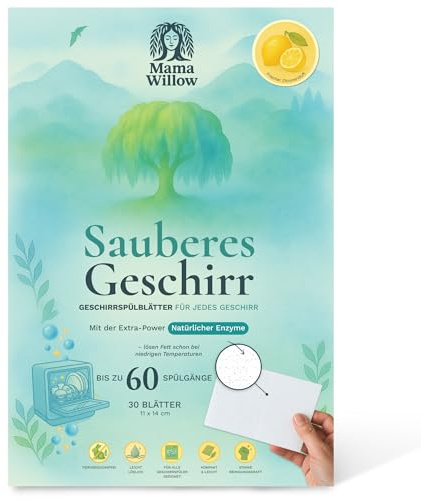 Mama Willow Fogli Naturali per Lavastoviglie,30 pz – Tensioattivi ed Enzimi