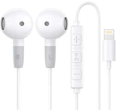 Cuffie per iPhone con cavo, auricolari in-ear [certificati MFi], cuffie con cavo con microfono e auricolari stereo HiFi per iPhone 14/13/12/11 Plus Pro Max/XR/XS/X/SE/8/7/Plus/iPad. Supporta tutti gli