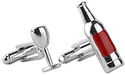 Label-Cravate Boutons de manchette verre et bouteille de vin