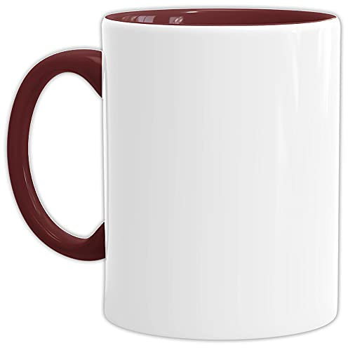 Tassendruck Bastel-Tassen ohne Druck zum Bemalen aus Hochwertiger Keramik Einzeln oder im Set/Mug/Cup/Becher/Pott - Innen & Henkel Weinrot 1 Stück