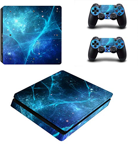 eXtremeRate Adesivo Skin per ps4 Slim Console Controller,2 Cover Controller Decalcomanie&2 Sticker LED Lightbar Barra Luminosa per ps4 Slim Joystick(Galassia Blu)