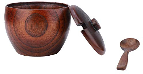Garde-sel bois fait à la main avec couvercle et cuillère Boîte concise en bois de sel et d'épices de style concis nordique Home Pot en bois rond