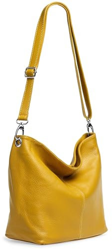 Caspar Klassisch Elegante Leder Handtasche Damen Tasche mit verstellbarem Schultergurt - PREMIUM LINE - Modell No.803 - Made in Italy, Farbe:senfgelb, Accessoires:One Size