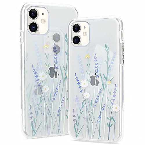 Clear Phone Case Compatible with iPhone 12 mini Soft Silicone Shockproof Transparent TPU Protective Daisy Floral Lavenders Patterns Design Case Girls&Women Cute Cover for iPhone 12 mini