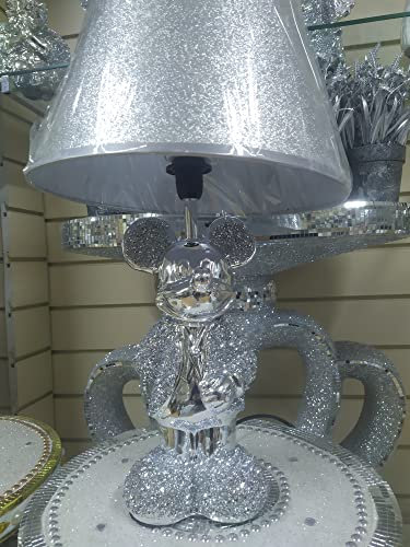 BIznest Silver Crushed Diamond Mickey Mouse Crystal Table Lamp Shade Ornament Home Decor Diamante Lamp