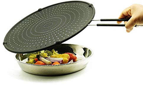 Anwangda Splatter Screens Strainer 13inch Silicone Splatter Screen for Frying Pan, Spit Guard Frying Pan Heat Insulation Cooling Mat,Strainer, Drain Board(size:Black)