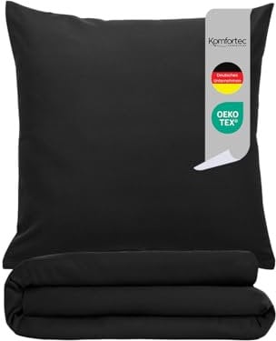 Komfortec Premium Bettwäsche 200x200 mit 2 Kissenbezug 80x80 cm Set aus Gebürstetes Mikrofaser - Schwarz