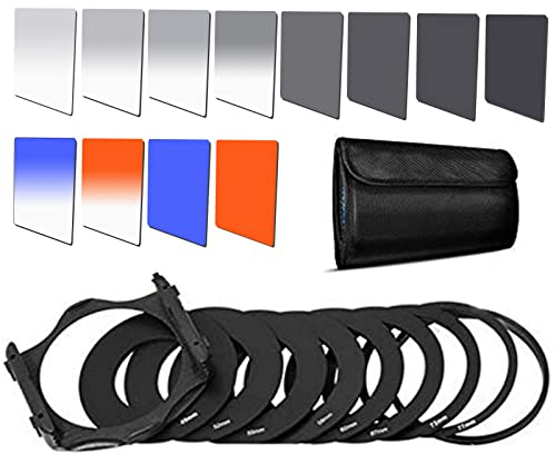 Square Filter Kit ND Filters Graduated Full Color Lens Filter Set for Cokin P Series with Adapter Rings(49-82mm) Filter Holder Lens Cleaning Pen for DSLR Cameras 25 Pack