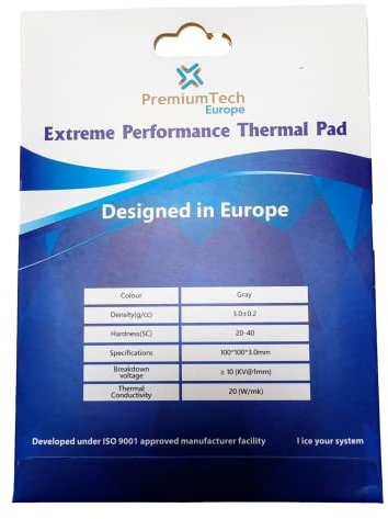 PremiumTech - Thermal Pad Profesional de Rendimiento Extremo con 20W/MK de Conductividad Térmica, Ideal para GPU o CPU de Alta Gama, Tamaño XXL 100x100cm (3mm)