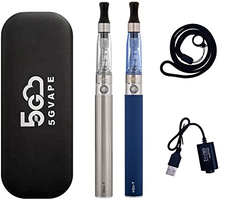5GVAPE eGo T 1100mAh Rechargeable Battery Electronic Cigarette 2 Packs eGo CE4 Atomizer Refillable Shisha Starter Kit|E Cigarettes Vape Pens Vaporiser Kit|No E-Liquid No Nicotine (Steel Blue)