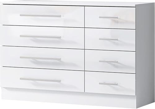Harmin High Gloss 8 Drawer Sideboard/Cupboard/Buffet Solo/Chest (White)