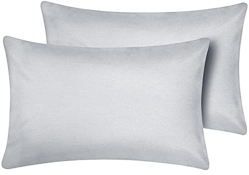 Oxford Homeware Pillow Cases 2 Pack Brushed Microfiber – Standard Pillowcases Fade Resistant Pillow Cover Envelope Closure Silver Pillow Covers (50 x 75 cm)