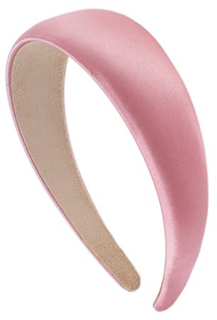 Righe e Pois - cerchietto per capelli senza dentini in raso leggermente bombato - circonferenza 12 cm larghezza 4 cm spessore o,5 cm - cerchietto per capelli elegante (Rosa Antico)