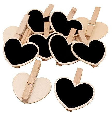 Yurosiay 50 mini lavagne in legno con clip a forma di cuore, mini lavagnetta in legno, con graffette, per scrivere, piccola lavagna per matrimoni, feste, compleanni, decorazioni per la casa