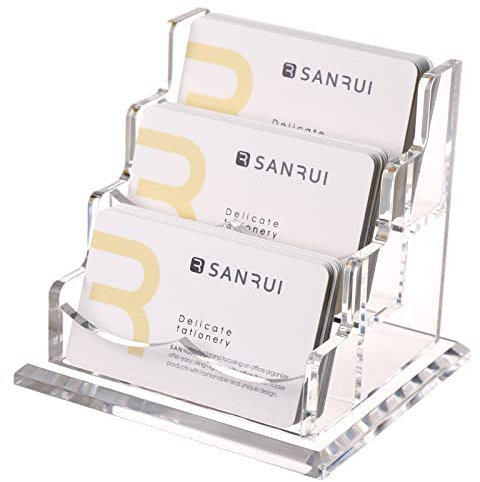SANRUI porte-cartes de visite, Acrylique Présentoir de Carte de Visite organisateur,transparent support cartes de visite,3 niveaux de 3 poches Pour Entreprises,Bureaux,Hôtels et Plans De Travail