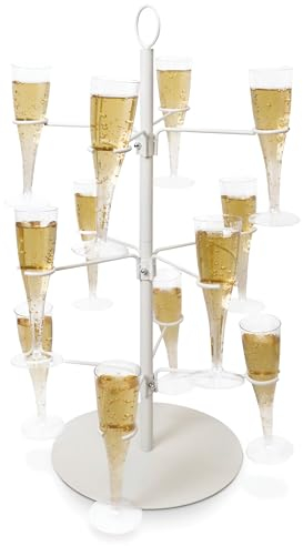 Cocktail Tree Stand, Wine Glass Flight Tasting Display For Drinks, 3 Tier - 12 Holders For Champagne, Cocktails, Martini, Margarita Cups at Weddings, Bridal Shower, Mimosa Bar Parties & Events (White)