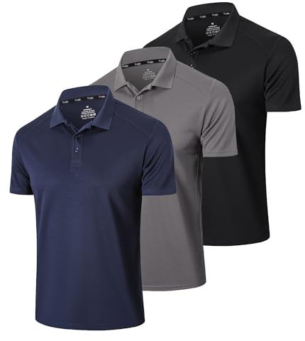 Gaiatiger 3er Pack Polos Hombre Manga Corta Camisa Ocio Cómodo Transpirabilidad Ropa Deportiva Hombre Golf Polo Shirt (0427) Black Grey Navy-L