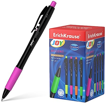 Erich Krause Druckkugelschreiber 0,35mm 50er Pack Blau - einfaches und weiches Schreiben - schlanke Form - Kulis & Schreibtischzubehör - mit Gummigriff - JOY Accent