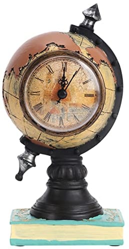 Cyrank Vintage-Tischuhr, Globus-Design, Schreibtischuhr, Kunstharz, Retro-Uhr, Nordischer Stil, Antike Tischuhr, Ornament Für Arbeitszimmer, Wohnzimmer, Büro, Dekorationen