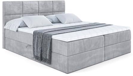ALTDECOR Boxspringbett mit Matratze und Lattenrost, Boxbett, Topper, Polsterbett mit Bettkasten, Bett mit Stauraum H3-Matratze, Doppelbett, Springboxbett - ARDENI - 180x200 - Grau Monolith 84