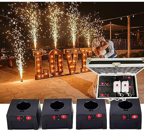 Macchina Per Fuochi D'Artificio Freddi A Mini Fontana (Ricevitore Da 4/6/8/12 Pezzi), Sistema Pirotecnico Per Scintillanti Per Matrimoni Con Telecomando Wireless, Con Custodia,4pcs