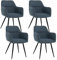Mevsim Store Esszimmerstühle 4er Set Blau – Polsterstühle mit Armlehne aus Leinenstoff – Bequeme Küchenstühle mit Metallbeinen für Wohnzimmer & Essbereich