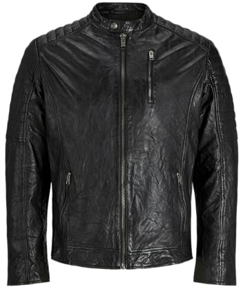JACK & JONES Jjerichard Leather Jacket Noos Giacca in pelle da uomo, Nero, XL