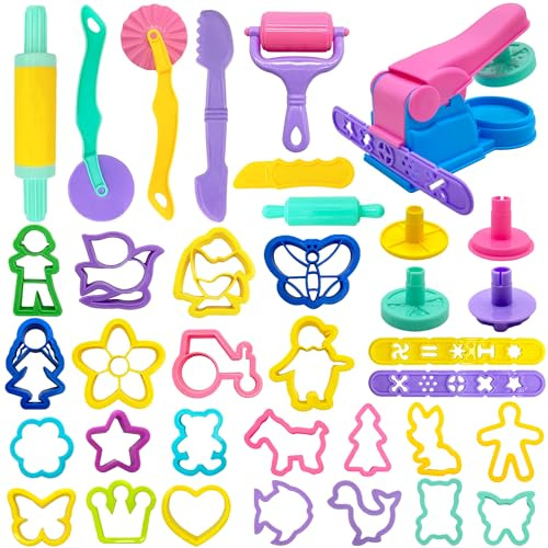 iShyan Dough Tools 36pcs Dough Play Tools Set for Kids with Dough Cutters,Roller,Rolling Pins,Dough Extruder