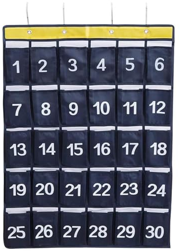 RUNQIN 30 Nummerierte Taschen Aufbewahrungstasche für Klassenzimmer, Handy-Taschen Organizer-Tasche mit 4 Haken, Diagramm Wandbehang Telefonhalter Hängender Organizer