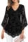 Gemulate Women's Blouses & Shirts Black Tops for Women UK Overlap Ruffle Sleeve V Neck Elastic Mesh Blouse Loose Flowy Tunic Tops - Black Jacquard Weave, L