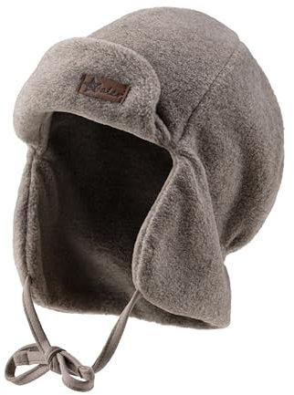 Sterntaler Fliegermütze einfarbig aus weichem Fleece - Jungen Holzfällermütze mit angeschnittenen Ohrenklappen und Bindeband - Kinder Wintermütze, gefüttert mit Microfleece - braun Melange,47