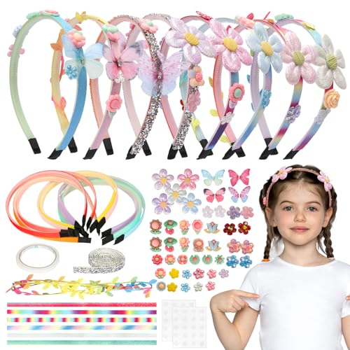 LOHAME 8 Stück Blumen Haarreifen Bastelset Kinder DIY Haarschmuck Mädchen ab 5-12 Jahre Kinder Kreative Basteln Haaraccessoires Geschenkideen Geburtstagsgeschenk für Mädchen Paty Einschulung Geschenke