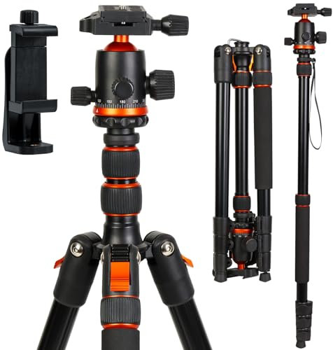 Camera Tripod, LINKCOOL 70 Aluminum Lightweight Tripod & Monopod with Ball Head and Quick Release Plate, Adjustable Height, Travel Tripod for DSLR, Camera, Phone, Load Capacity 15kg / 33lbs