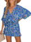 CUPSHE Women Jumpsuit V Neck Lace Up Romper Leopard Print Dolman Sleeves Short Wide Leg Casual Overall Playsuit Blue M