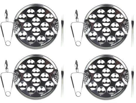 Juego de caracol de acero inoxidable para 4 personas, compuesto por 4 sartenes para 12 caracoles, 4 pinzas para caracoles y 4 tenedores para caracoles