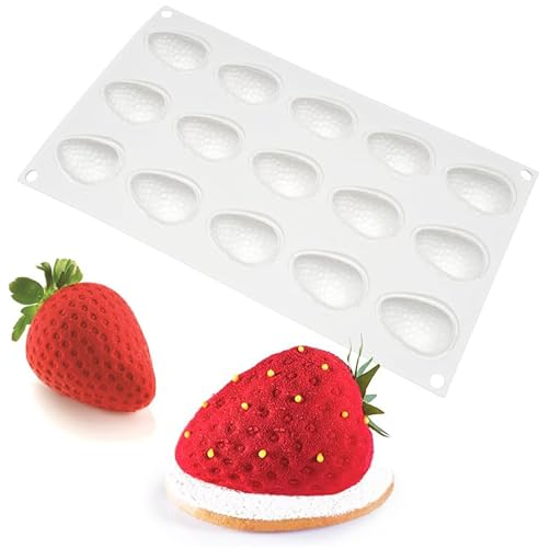 QIUMING Molde de silicona con forma de frutas fresa de mousse de silicona molde de mousse fácil de desmoldar Moldes de Chocolate postres pudín Pastel Mousse para Navidad Halloween (Fresa)