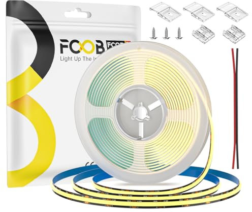 FCOB COB LED Streifen Flexibel Hohe Dichte Warmweiß 3000K 480LEDs/M 5M DC12V 8mm Breite Schwarz PCB Dimmbar LED Strip IP30 für Innenraum Dekoration(Nicht inhalt Netzteil Steuerung)