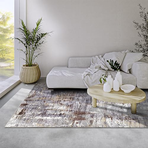 Elle Decoration Malard Teppich – Moderner Abstrakter Rutschfester Design Kurzflor Teppich für Schlafzimmer, Esszimmer, Wohnzimmer, Flur, Küche – Kupfer Gold, 120x160cm